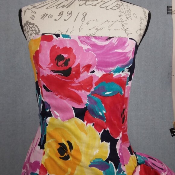 Lillie Rubin | 80's Bold Floral Strapless Party Dress | Size 10 - Picture 4 of 14